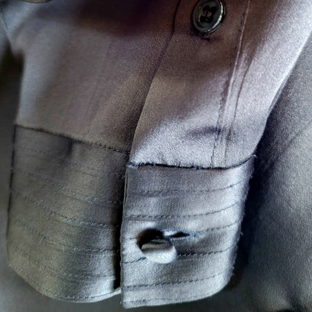 Classic Luxury Grey Silk AUSTIN REED Blouse Stitching Detail Size 14/14P - Picture 5 of 7